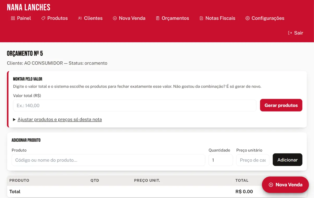 PDV com NFC-e — Tela 1/2